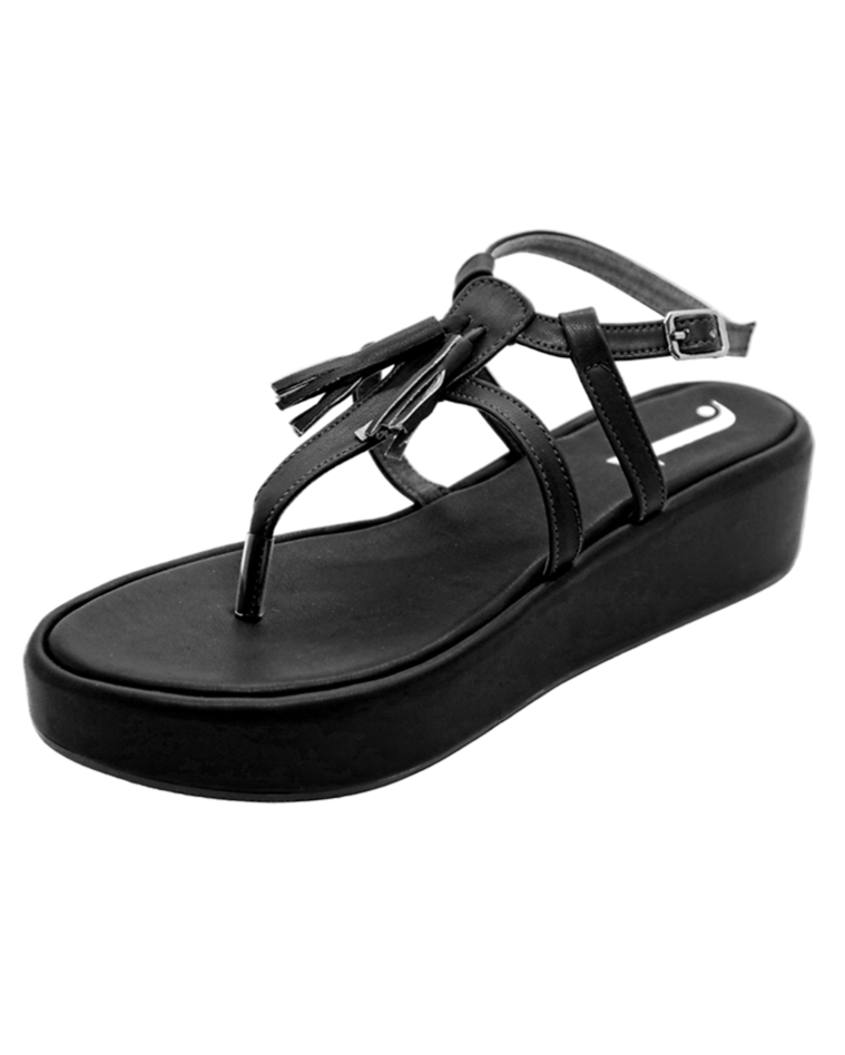 Black Zoe Tassels Sandals