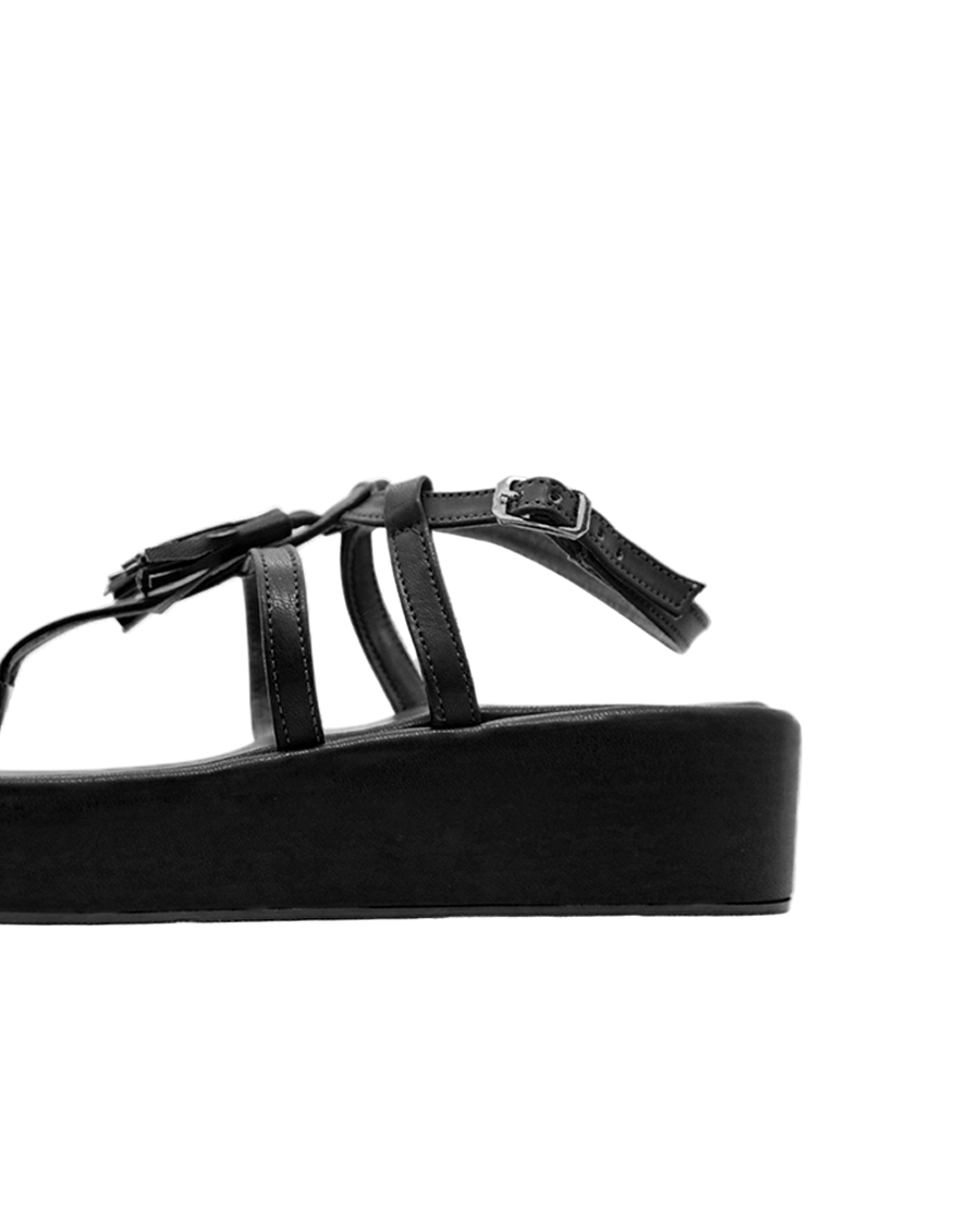 Black Zoe Tassels Sandals