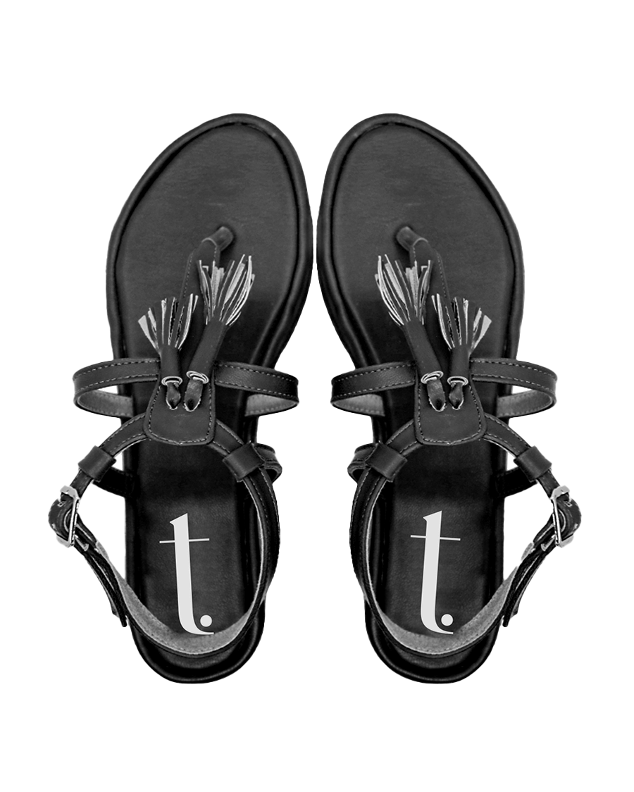 Black Zoe Tassels Sandals