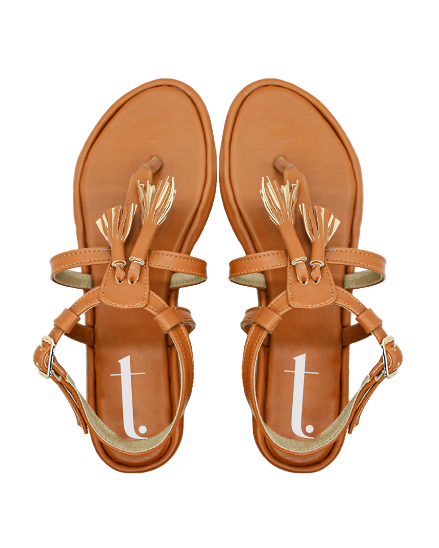 Tan Zoe Tassels Sandals